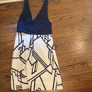 HD in Paris (Anthropologie) Blue and White Plunge Mini Sundress